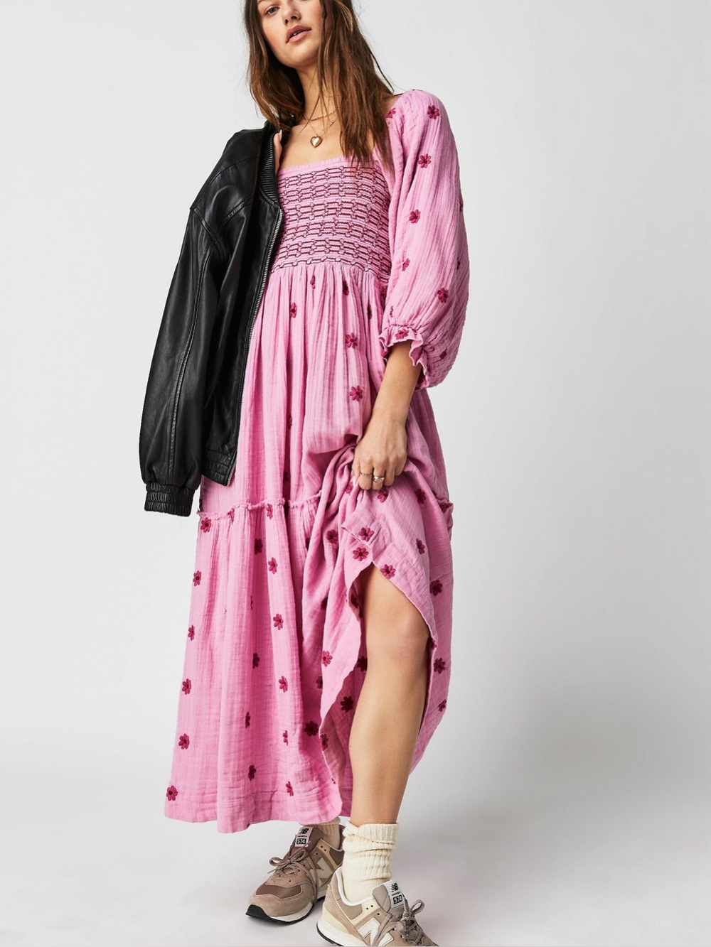 Free People Dahlia Embroidered Maxi Dress Pink XS